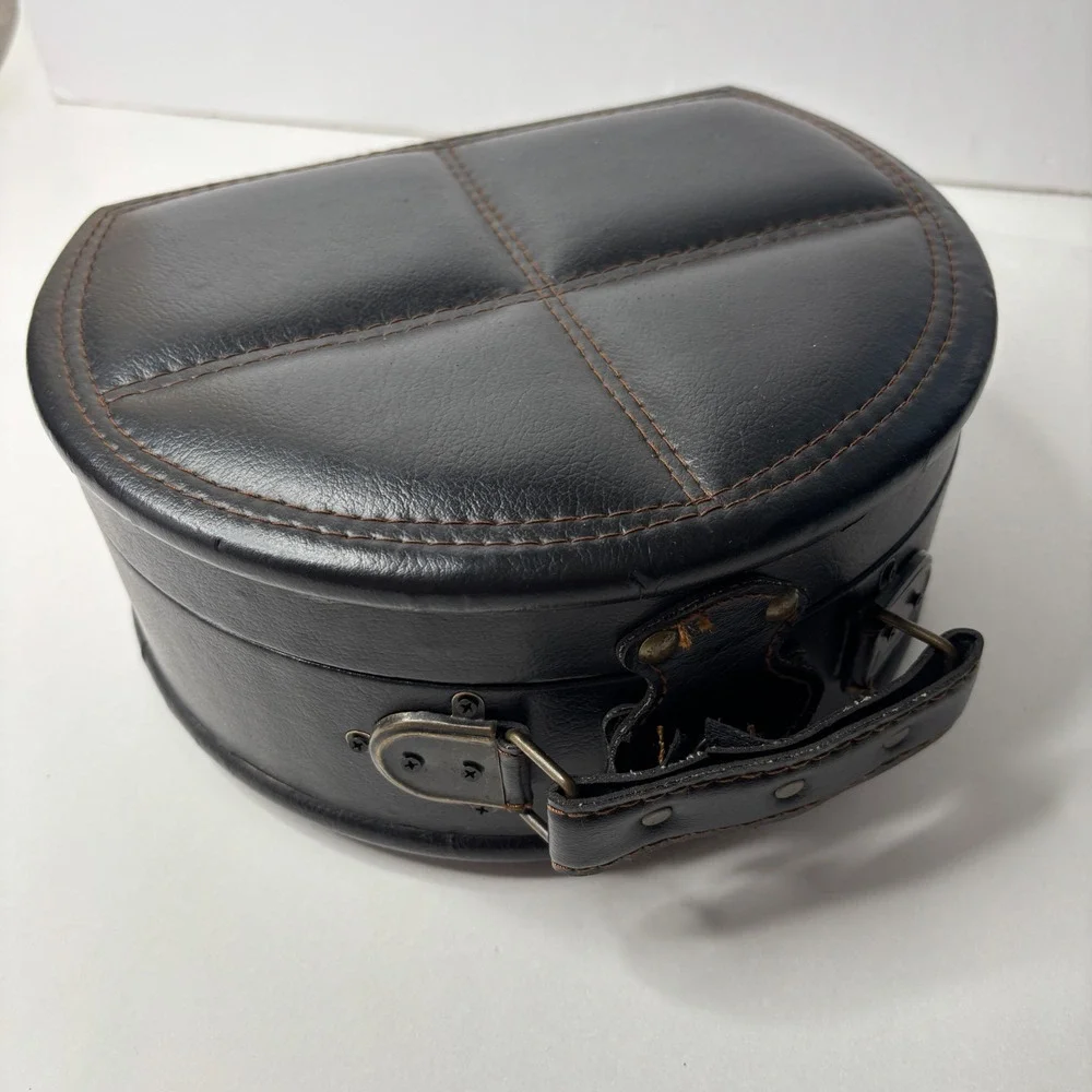 Vintage Black Faux Leather Quilted Decorative Box Travel Case Velvet Lined 10.5
